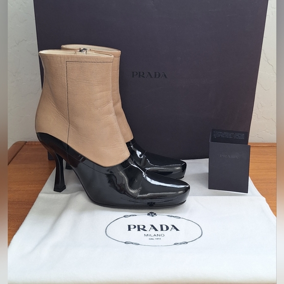 Prada Shoes - Vintage Prada Two Tone Boots Calfskin Leather Victorian Steampunk Womens 6 NEW